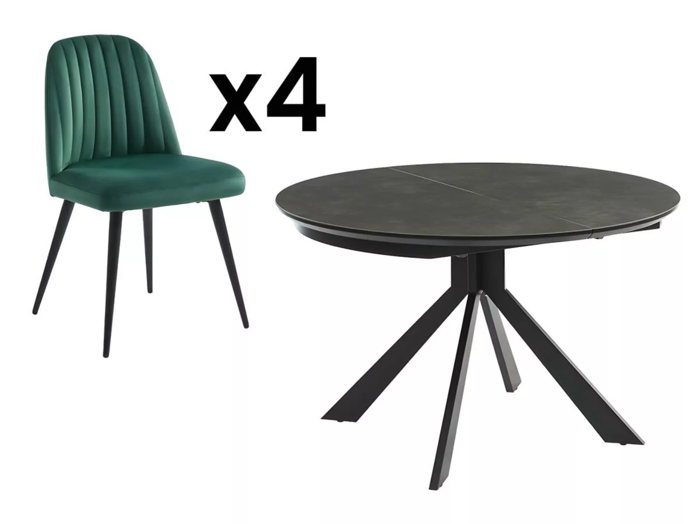 Sparset Esstisch CLARA & 4 Stühle ELEANA - Anthrazit & Grün günstig online kaufen