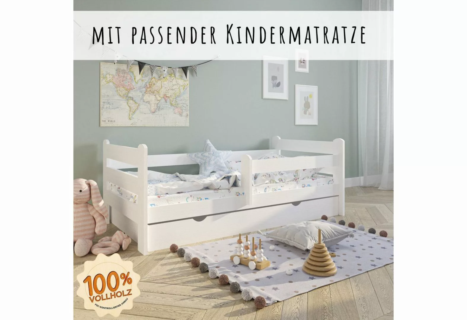 Kids Collective Kinderbett weiß 80x160 90x200 Jugendbett mit Schublade Raus günstig online kaufen