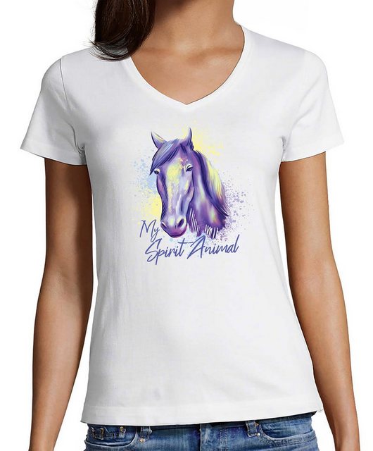 MyDesign24 T-Shirt Damen Pferde Print Shirt bedruckt - My Spirit Animal Bau günstig online kaufen