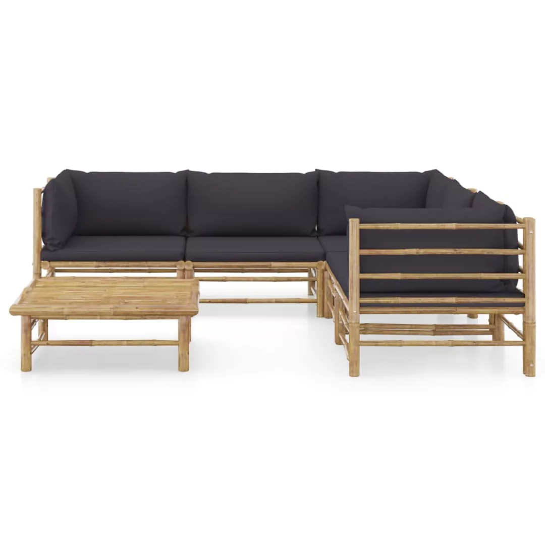 6-tlg. Garten-lounge-set Mit Dunkelgrauen Kissen Bambus günstig online kaufen