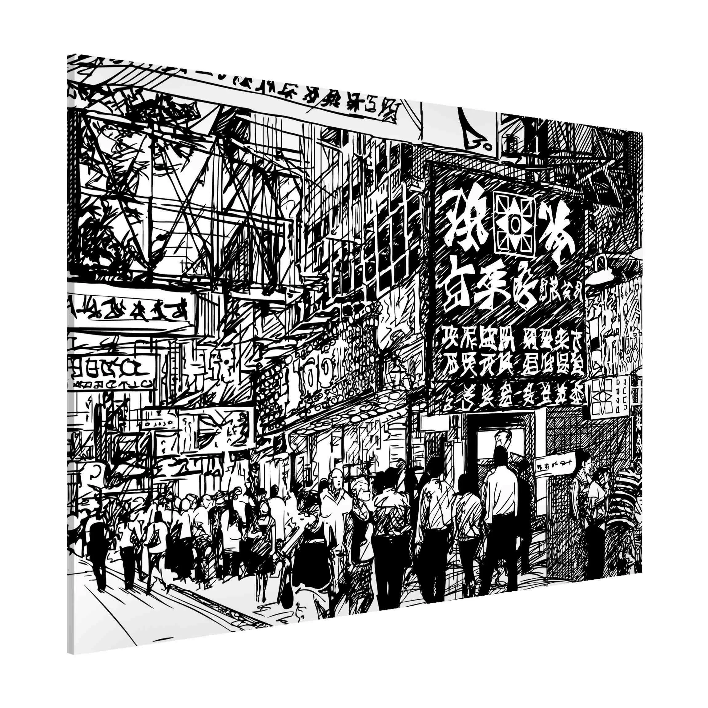 Magnettafel Black And White Drawing Asian Street II günstig online kaufen