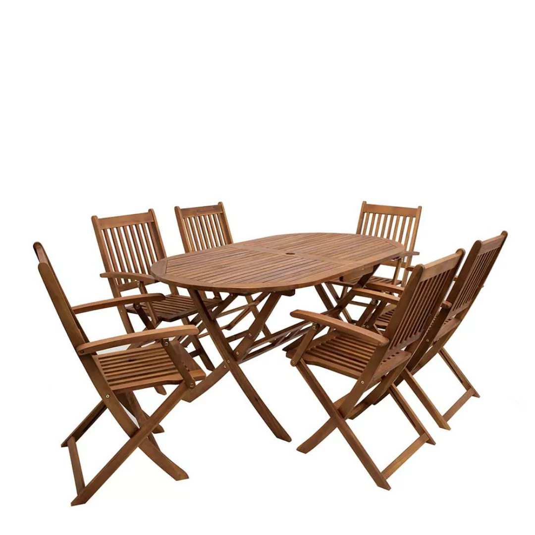 Gartentischgruppe mit ovalem Tisch klappbaren Stühlen (siebenteilig) günstig online kaufen