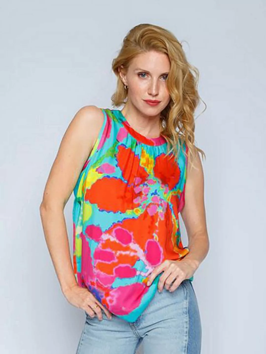 Emily Van Den Bergh Blusenshirt Blusentop Multi Flowers Aqua günstig online kaufen