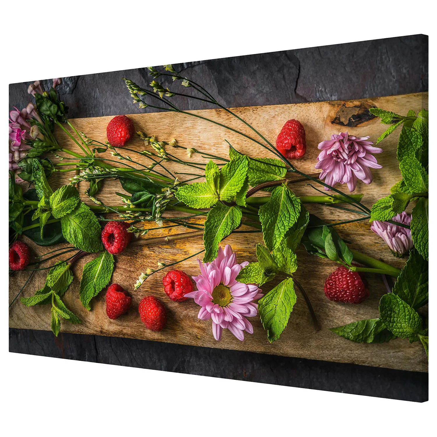 Magnettafel Küche - Querformat 3:2 Blumen Himbeeren Minze günstig online kaufen