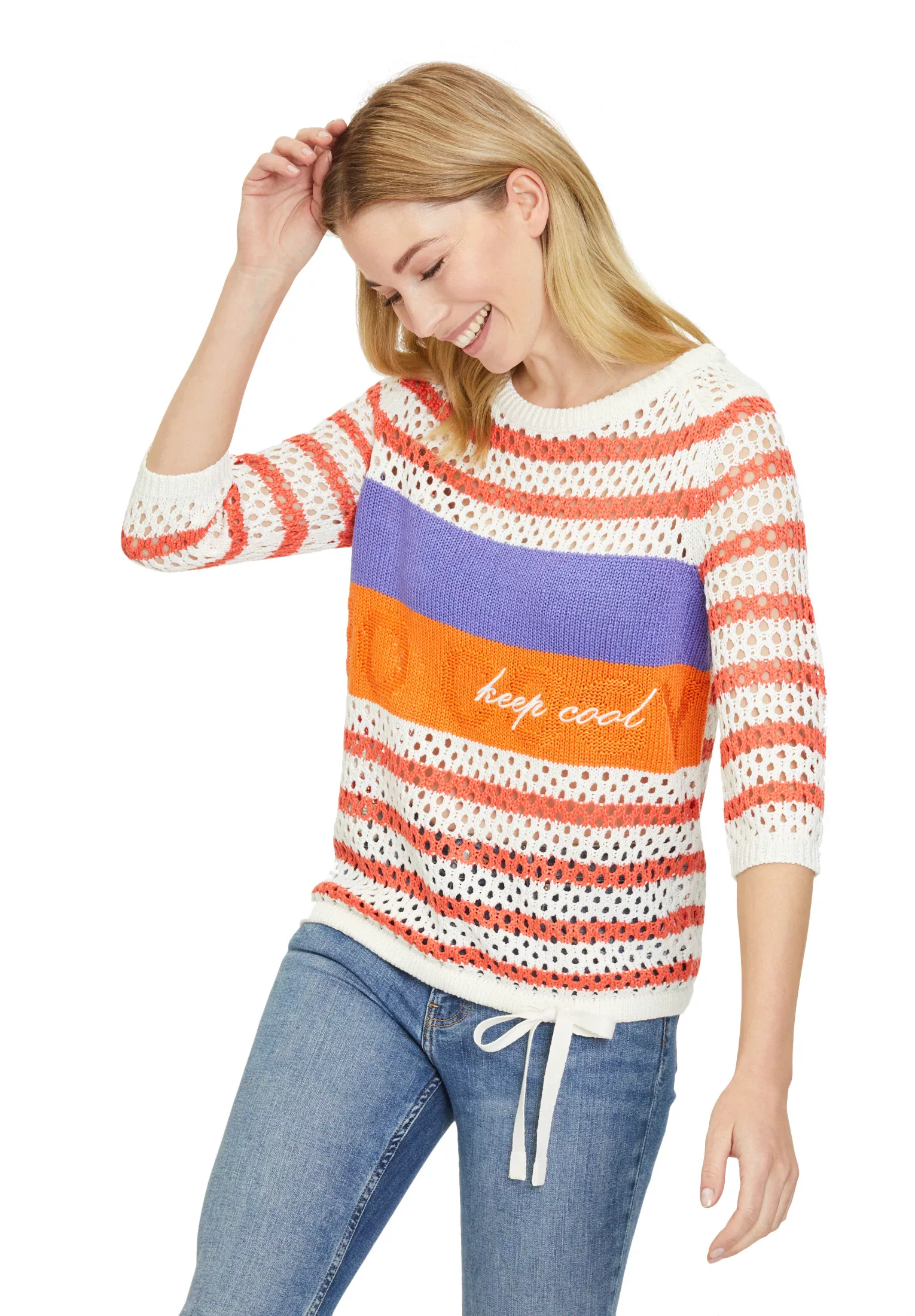 Betty Barclay Strickpullover "Betty Barclay Lochstrick-Pullover mit Ringel" günstig online kaufen