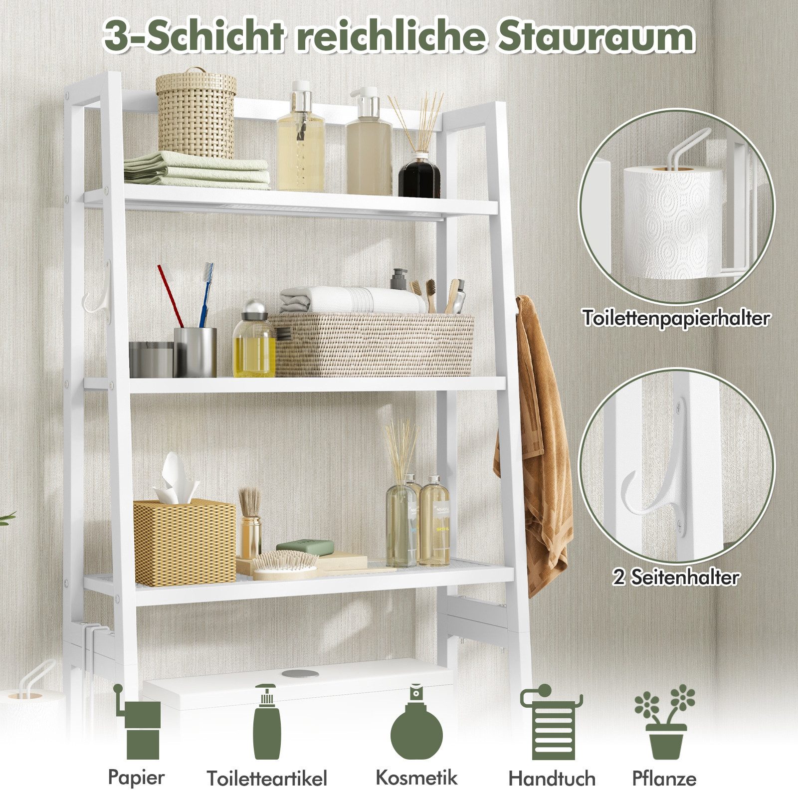 COSTWAY Badregal 3 Ablage, Toilettenregal mit günstig online kaufen