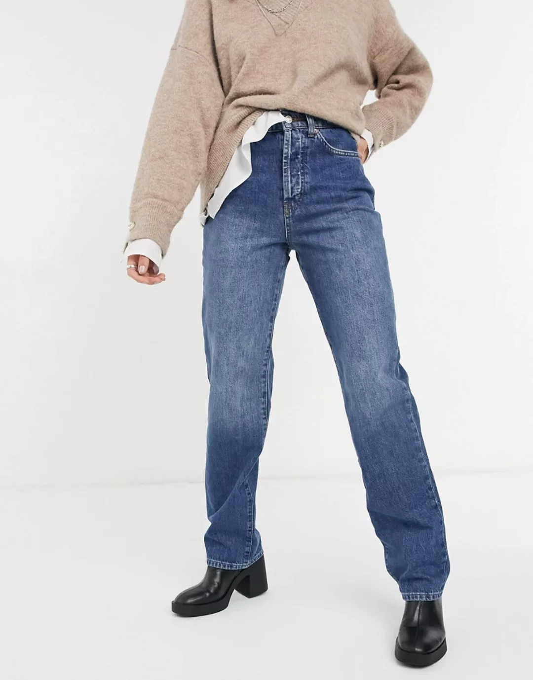 Topshop – Carpenter-Jeans in verwaschenem Mittelblau günstig online kaufen