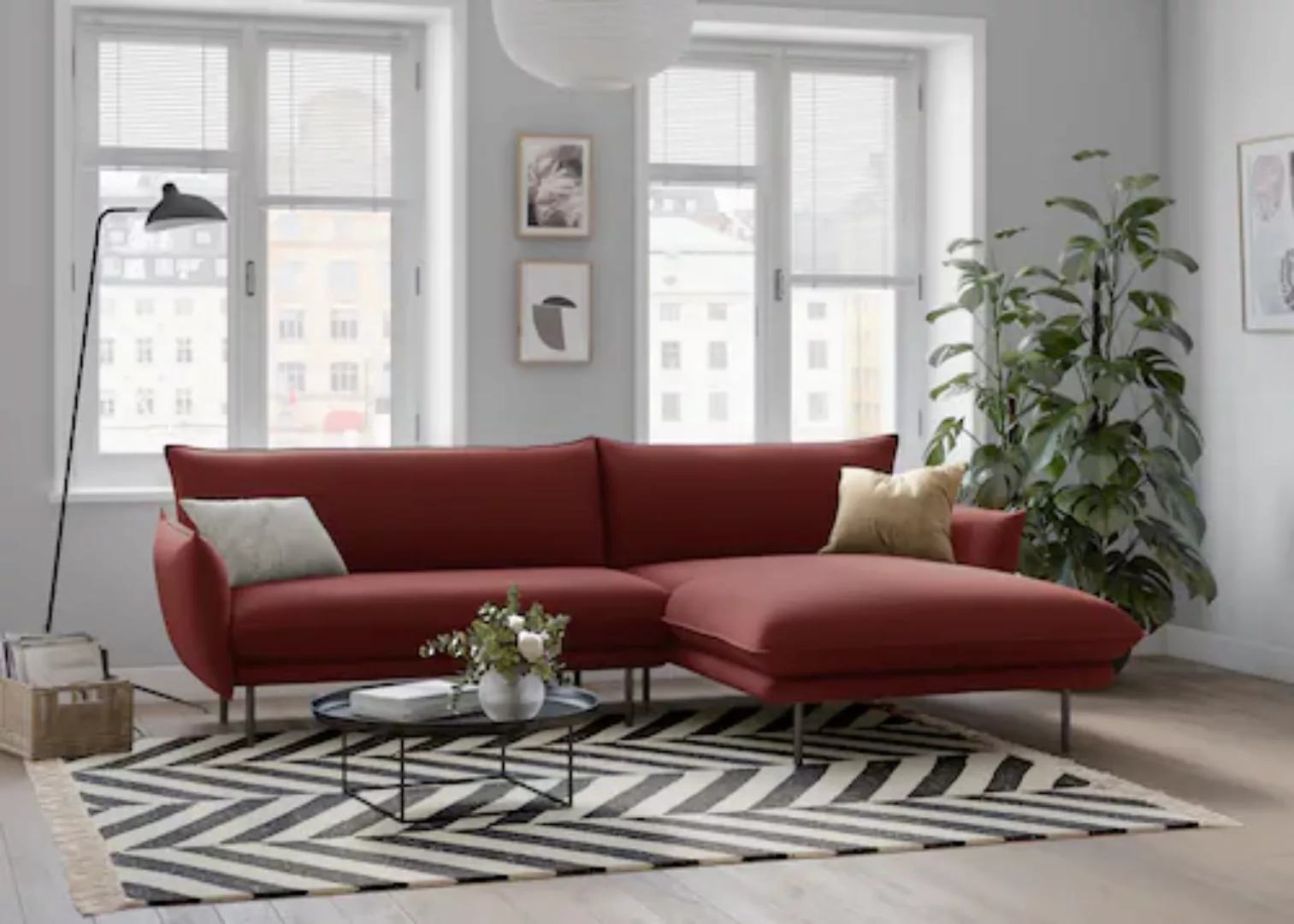 andas Ecksofa "Stine L-Form", Besonderes Design durch Kissenoptik und Keder günstig online kaufen