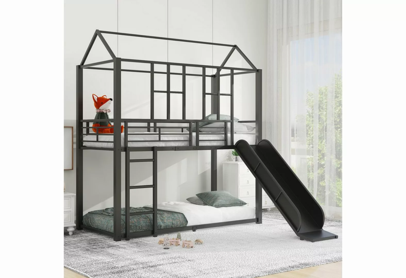 Flieks Etagenbett, Kinderbett Metallbett 90x200cm mit 2 Stock Lattenrost un günstig online kaufen