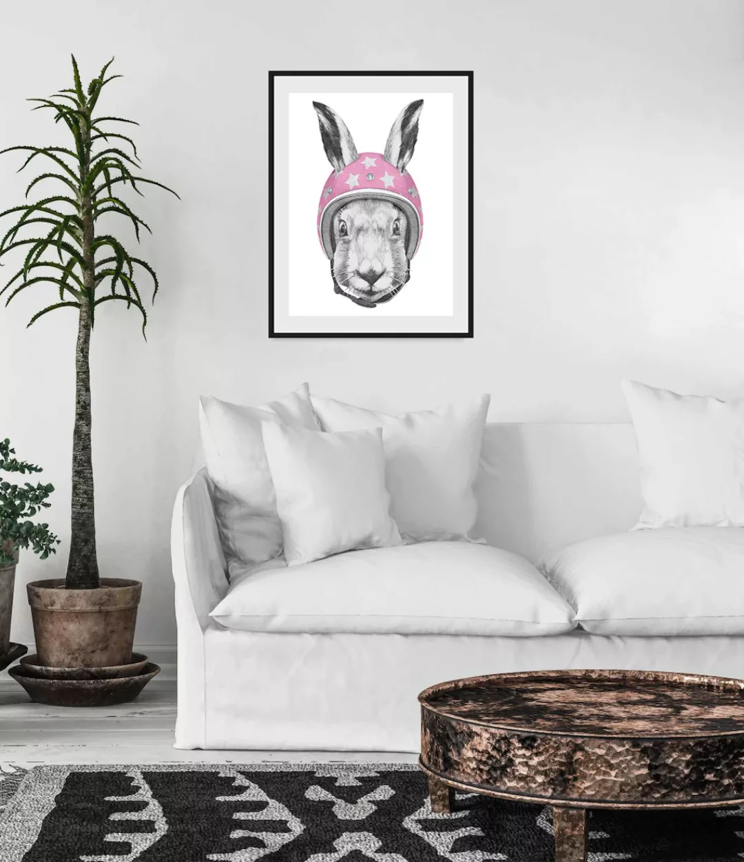 queence Bild "Lykke", Hase-Hasen-Schwarz-Weiß-Kunst-Haustiere-Stern-Sterne, günstig online kaufen