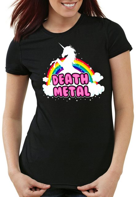 style3 T-Shirt Death Metal Einhorn heavy musik disko regenbogen rock on kon günstig online kaufen