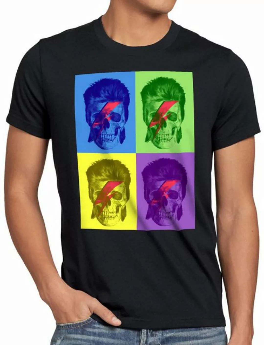 style3 Print-Shirt Herren T-Shirt Bowie Skull turntable retro pop-art warho günstig online kaufen