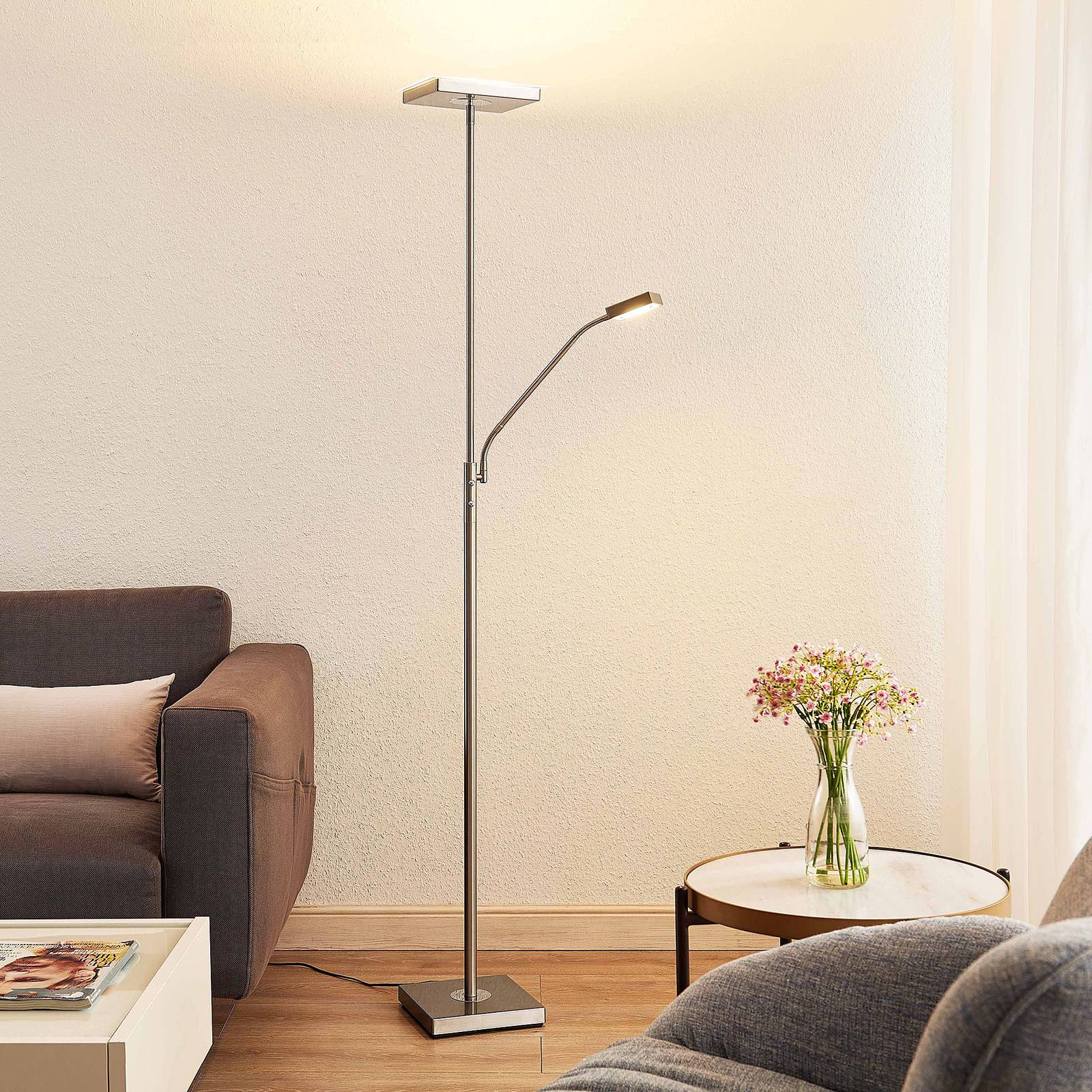 Lindby Sumani LED-Stehleuchte, eckig, nickel günstig online kaufen