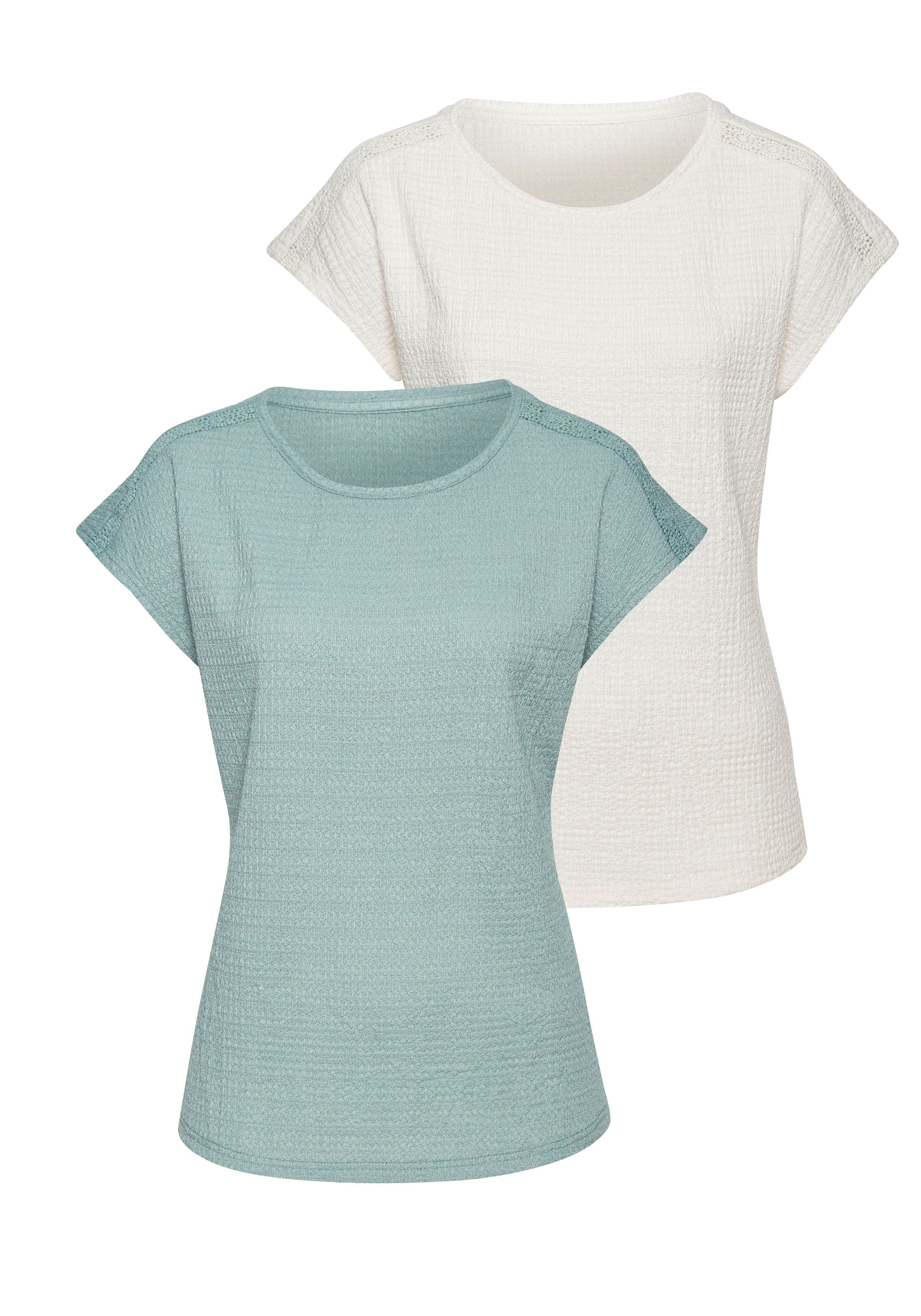 Vivance Kurzarmshirt "mit dekorativem Häkeleinsatz", (2er-Pack), aus bügelf günstig online kaufen