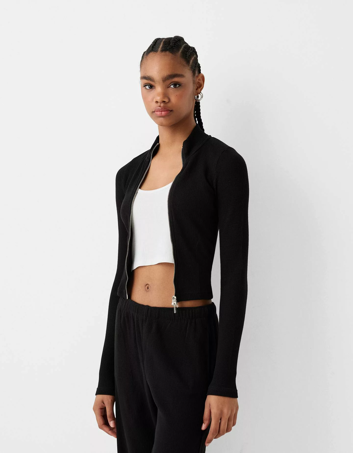 Bershka Jacke Aus Waffelgewebe Mit Langen Ärmeln Damen M Schwarz günstig online kaufen