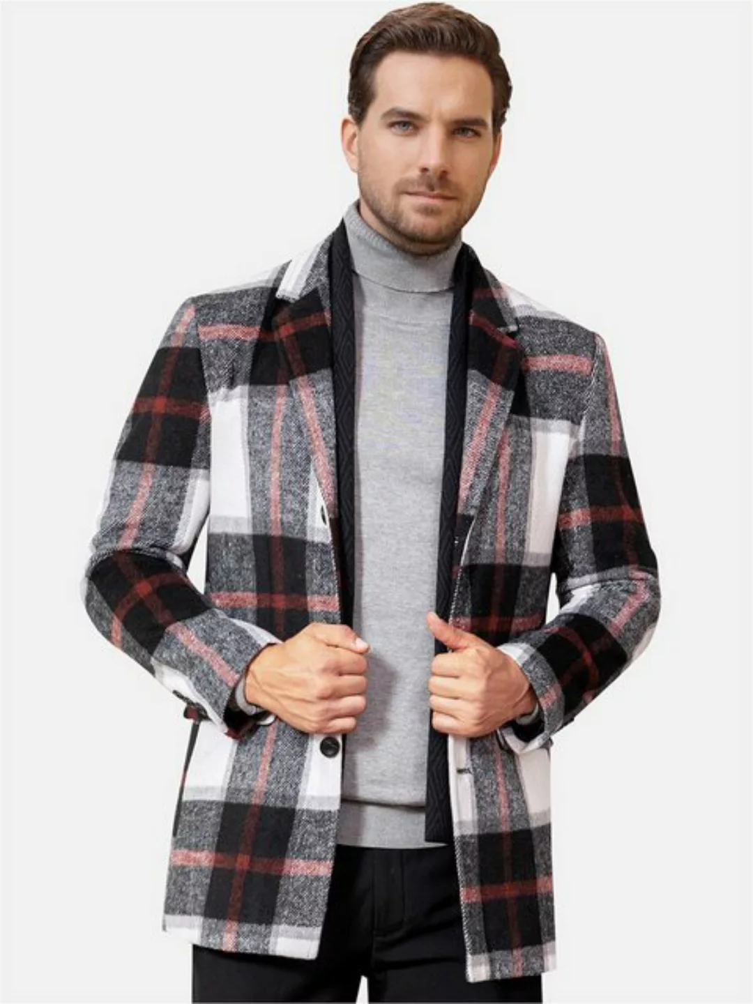 Allthemen Wollmantel mit Karomuster Kurzmantel im Regular Fit Warmer Winter günstig online kaufen