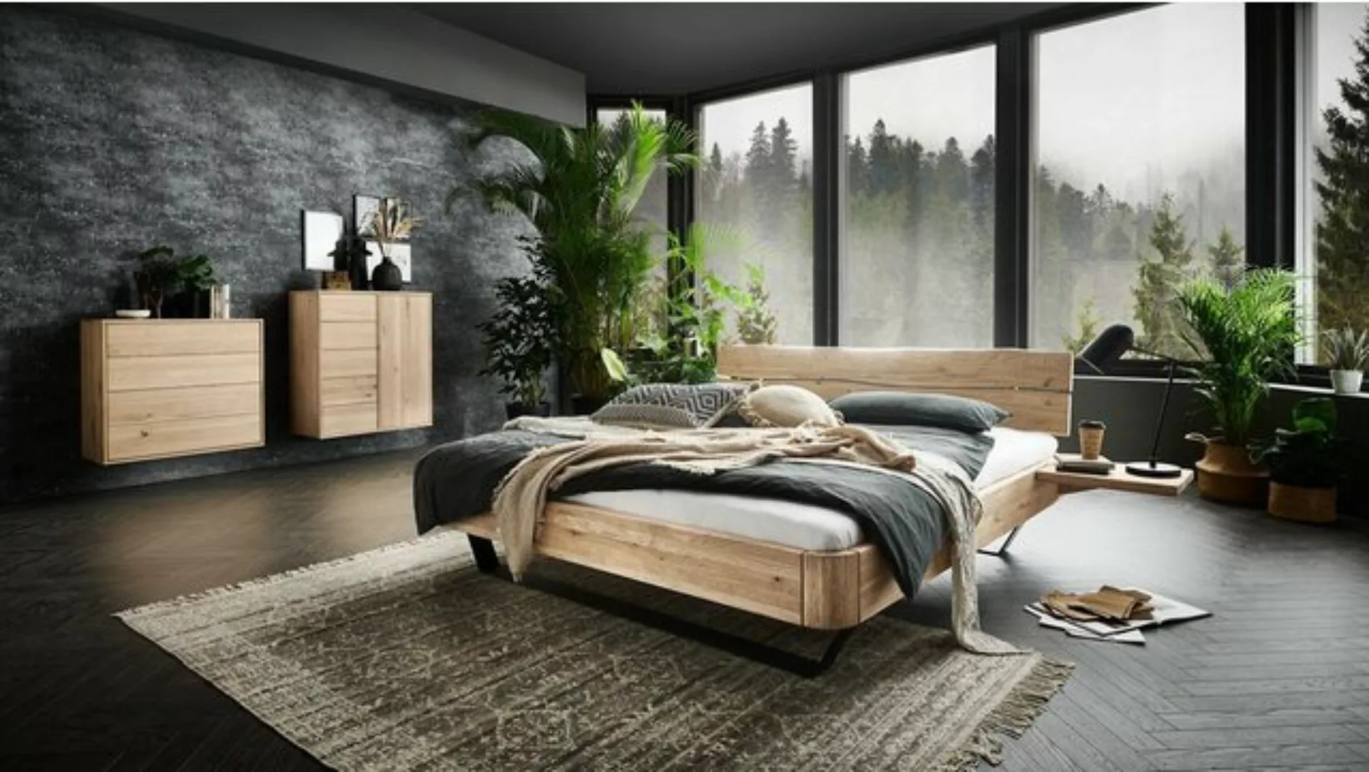 Natur24 Einzelbett Sand Bett 140x200 Wildeiche Gebürstet Holzkopfteil Metal günstig online kaufen