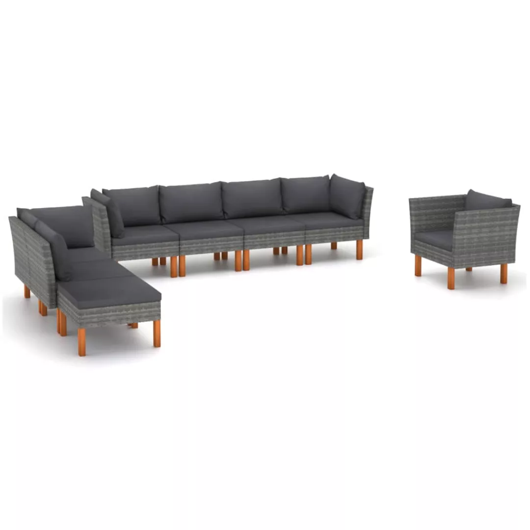 8-tlg. Garten-lounge-set Poly Rattan Und Eukalyptusholz Grau günstig online kaufen