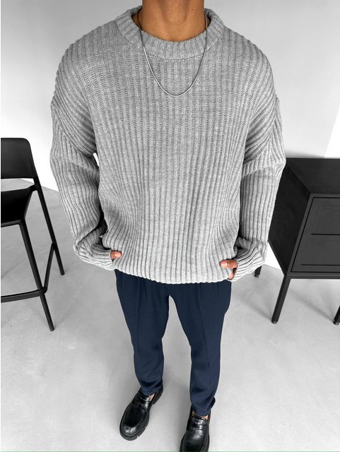 Abluka Sweatshirt Strickpullover mit Rundhals Oversize Knit Pullover günstig online kaufen