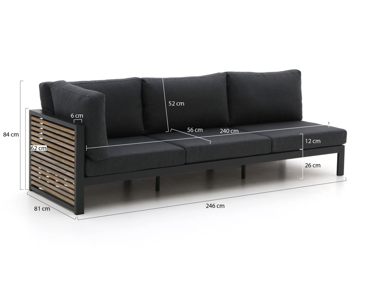 Bellagio Cadora Gartensofa 3-Sitzer rechter Arm 246 cm günstig online kaufen