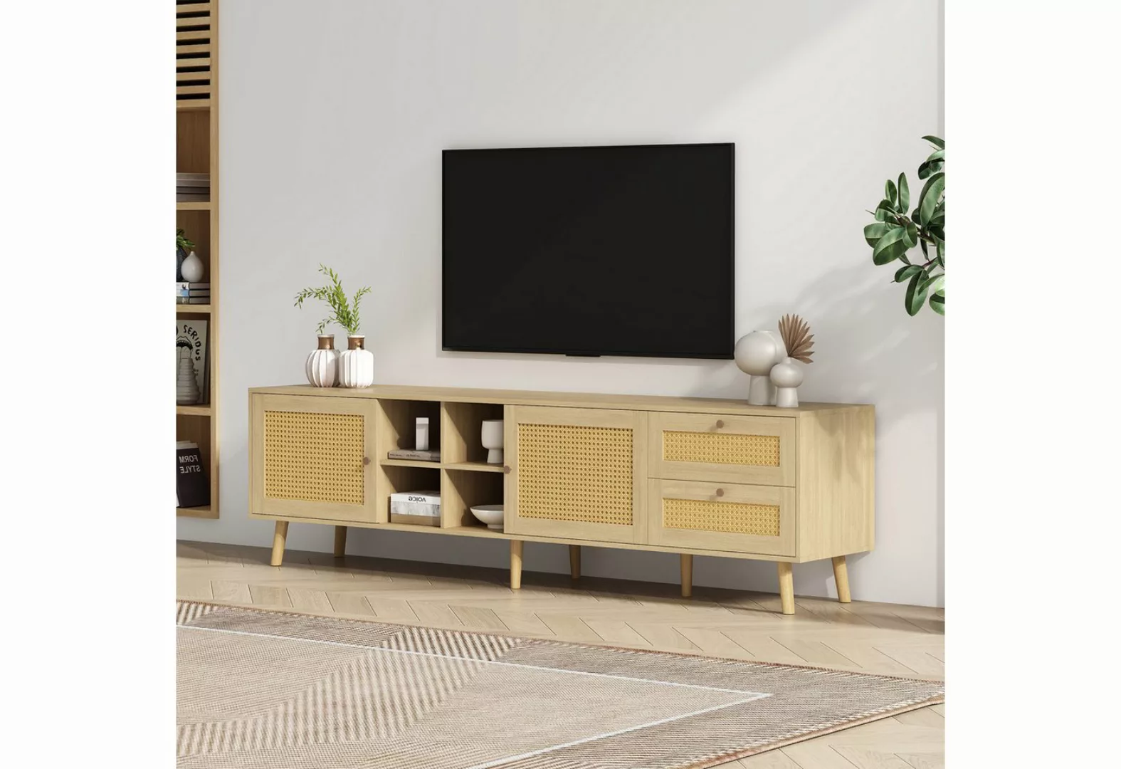 KoDise TV-Schrank mit 2 Rattan-Türen, 2 Rattan-Schubladen, für 80 Zoll Fern günstig online kaufen