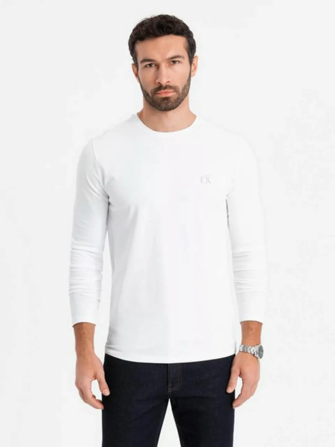 OMBRE Longsleeve Herren SLIM FIT Longsleeve mit Elastan und Druck günstig online kaufen