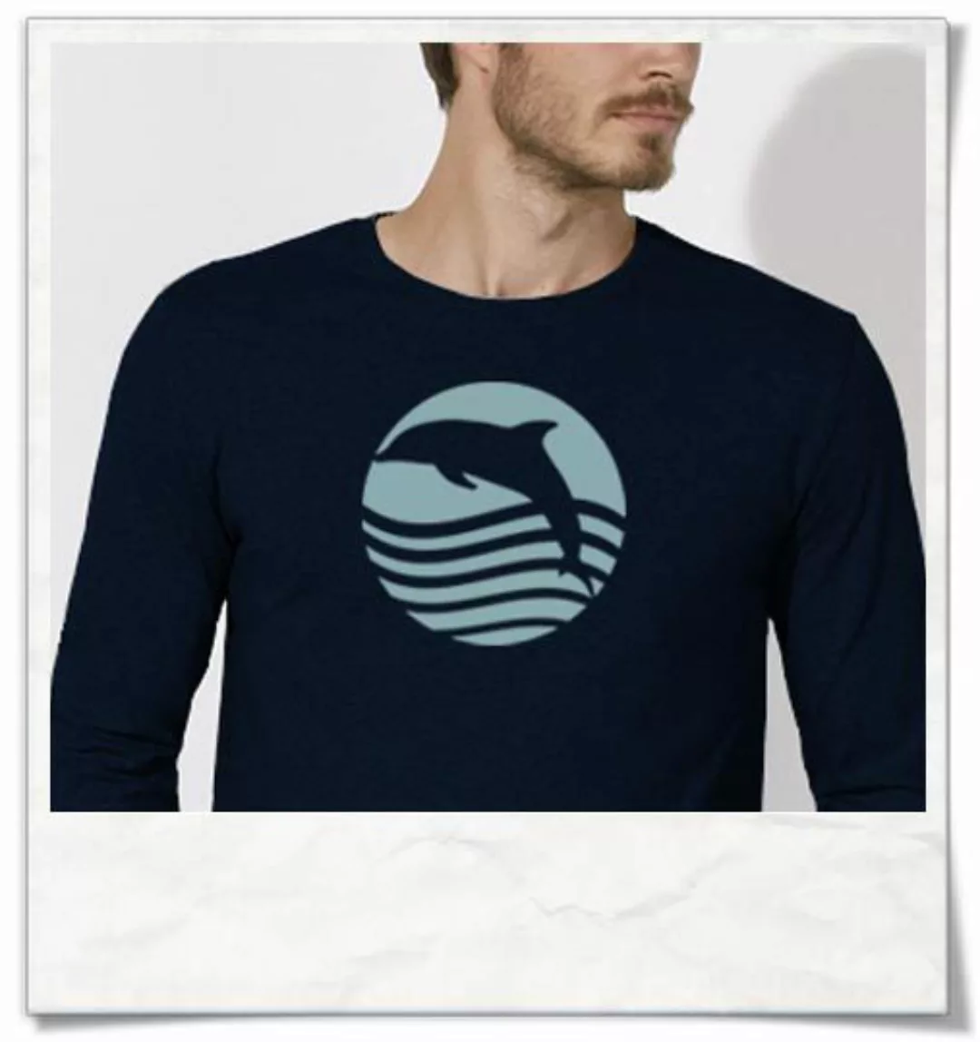 Sonnenuntergang Mit Delfin Langarm T-shirt Für Männer In Navy Blau günstig online kaufen