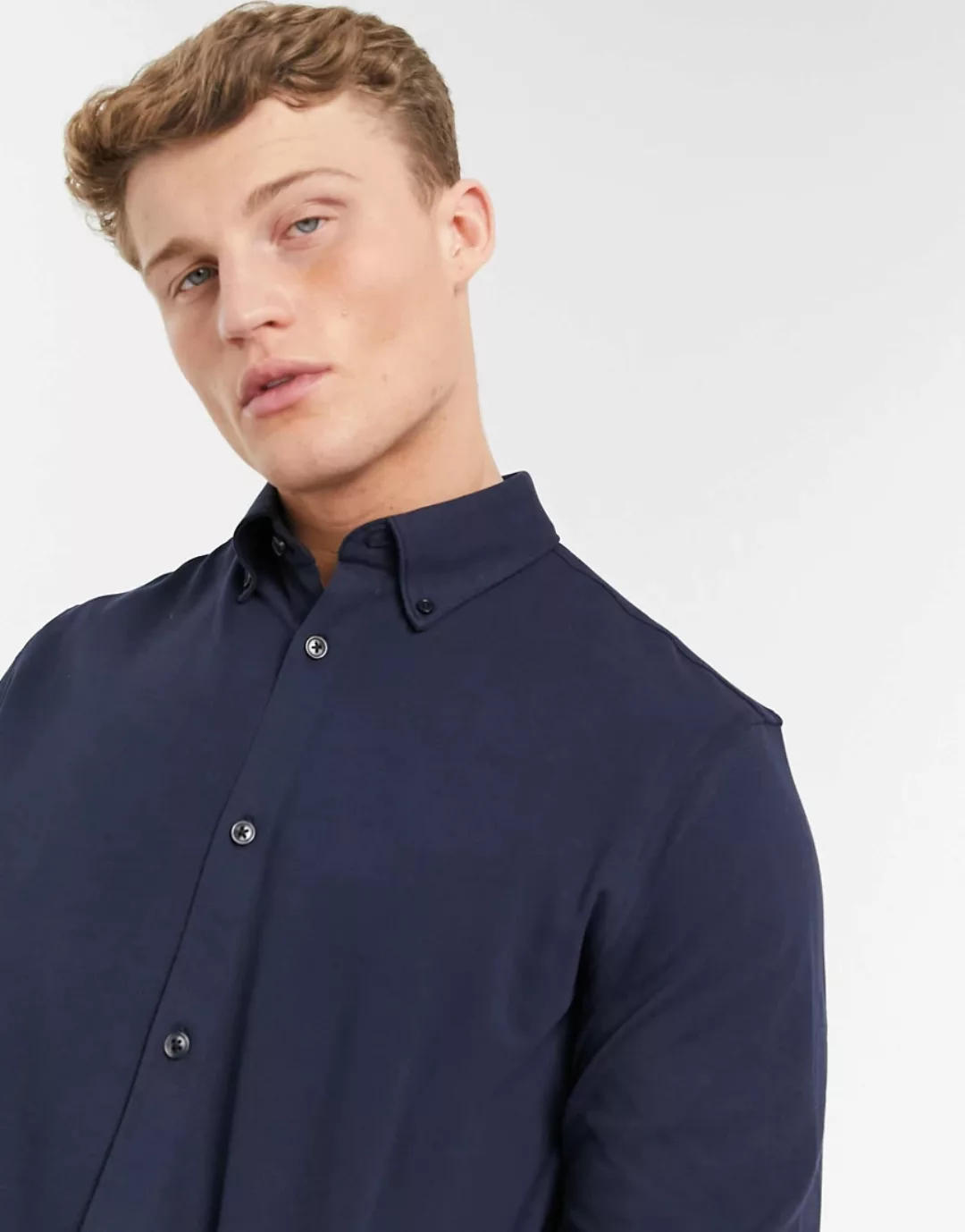 Selected Homme – Jersey-Hemd in Marineblau-Neutral günstig online kaufen