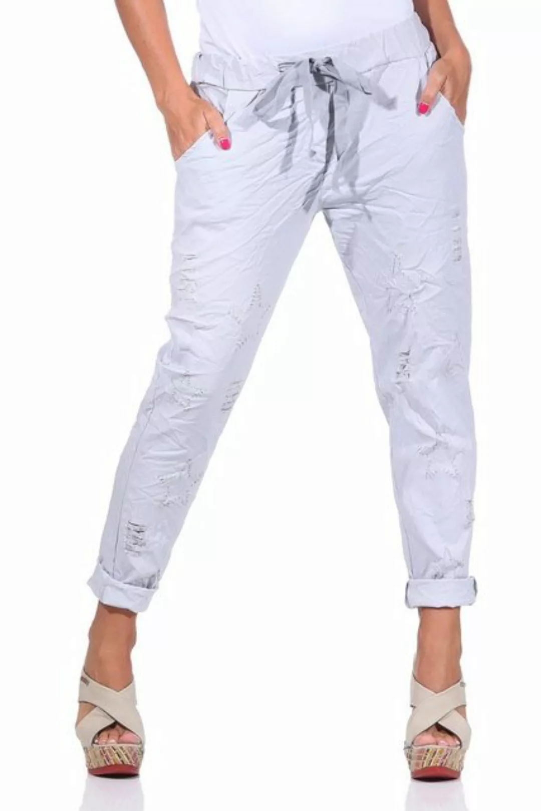 Mississhop Chinohose Damen Hose Freizeithose zerrissen Risse Sterne M.350 günstig online kaufen