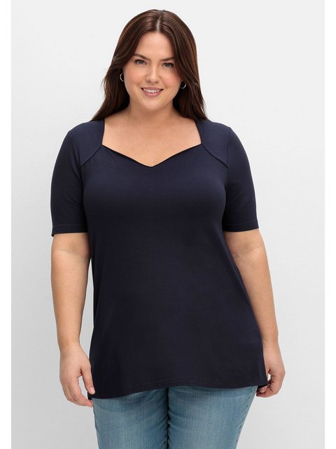 Sheego T-Shirt Große Größen mit herzförmigem Ausschnitt günstig online kaufen