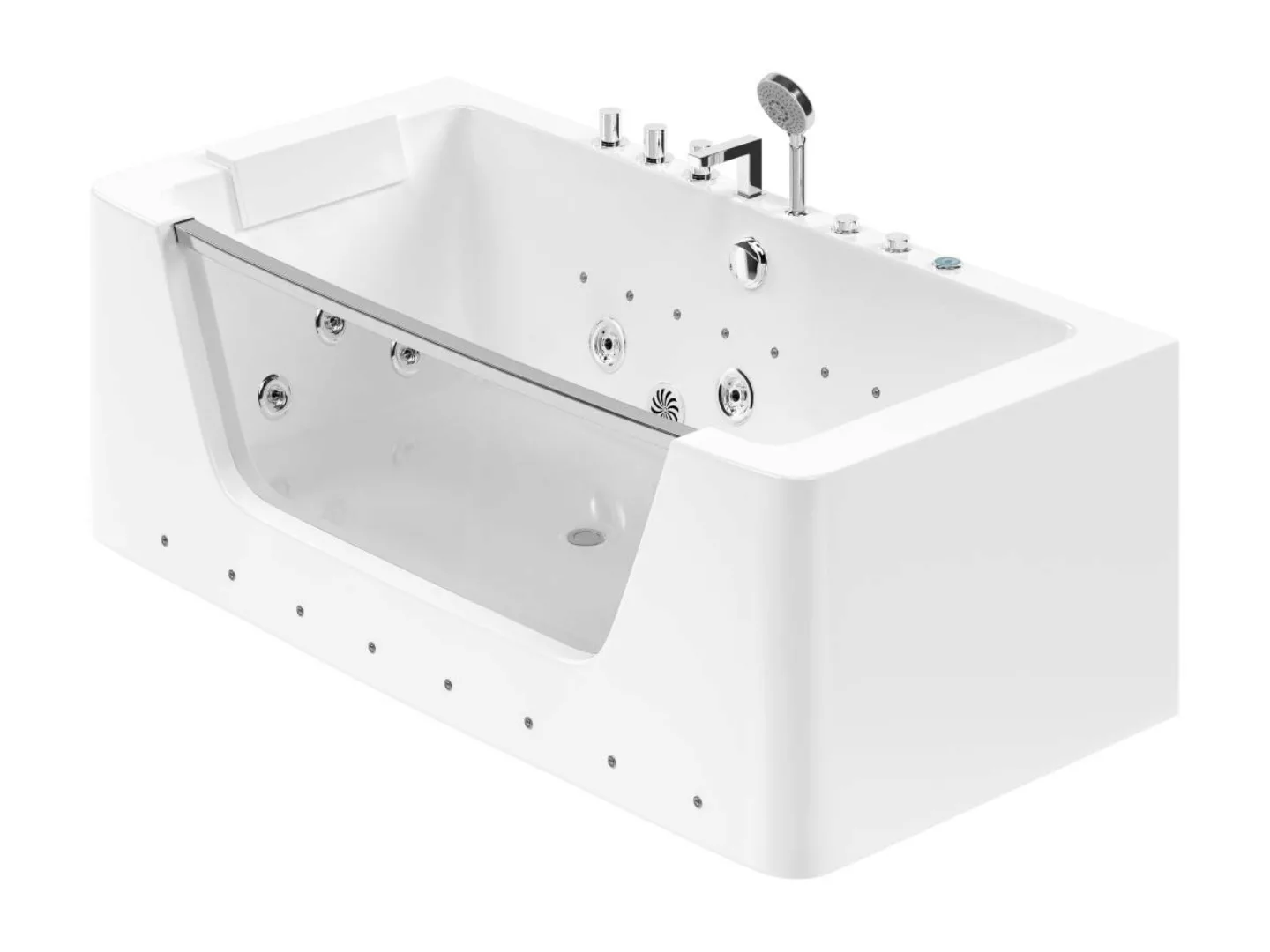 Whirlpool-Badewanne halb freistehend mit LED-Beleuchtung - Weiß - DYONA günstig online kaufen