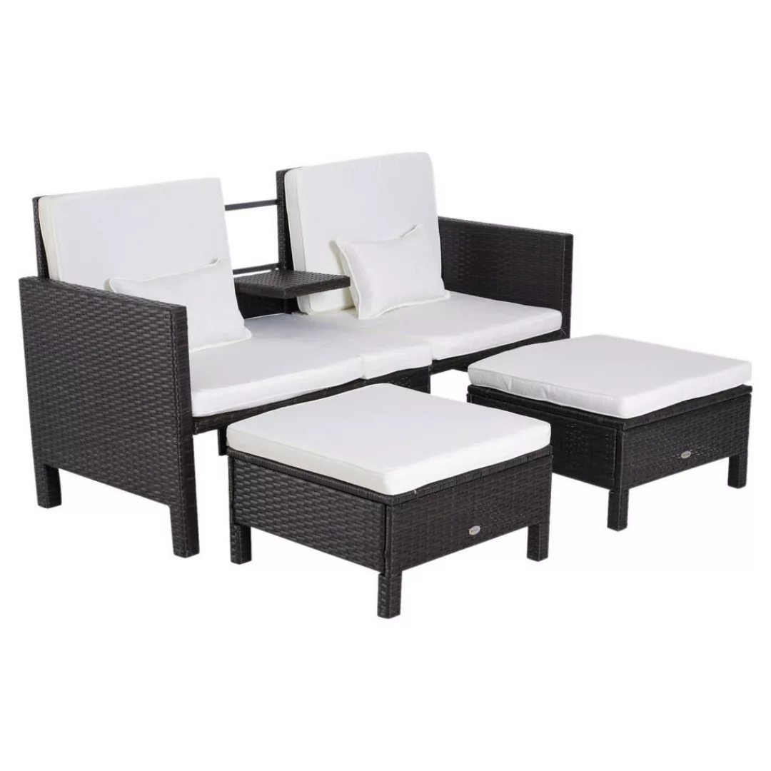 Gartensofa Set Braun Polyrattan Metall inkl 2er Sofa Hocker Kissen ideal fü günstig online kaufen