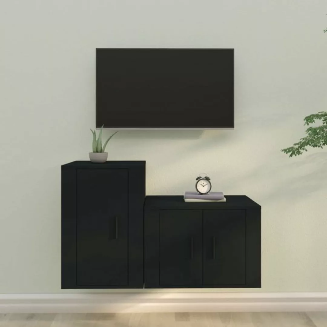 vidaXL TV-Schrank 2-tlg TV-Schrank-Set Schwarz Spanplatte TV-Lowboard Ferns günstig online kaufen