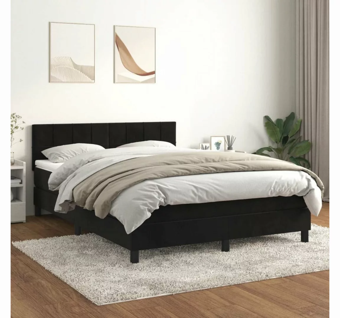 furnicato Bett Boxspringbett mit Matratze Schwarz 140x200 cm Samt günstig online kaufen