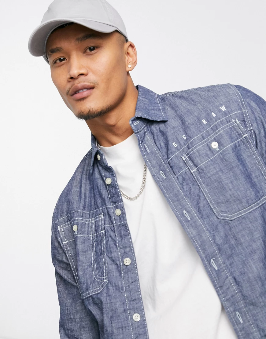 G-Star – Kinec – Chambray-Hemd in Blau günstig online kaufen