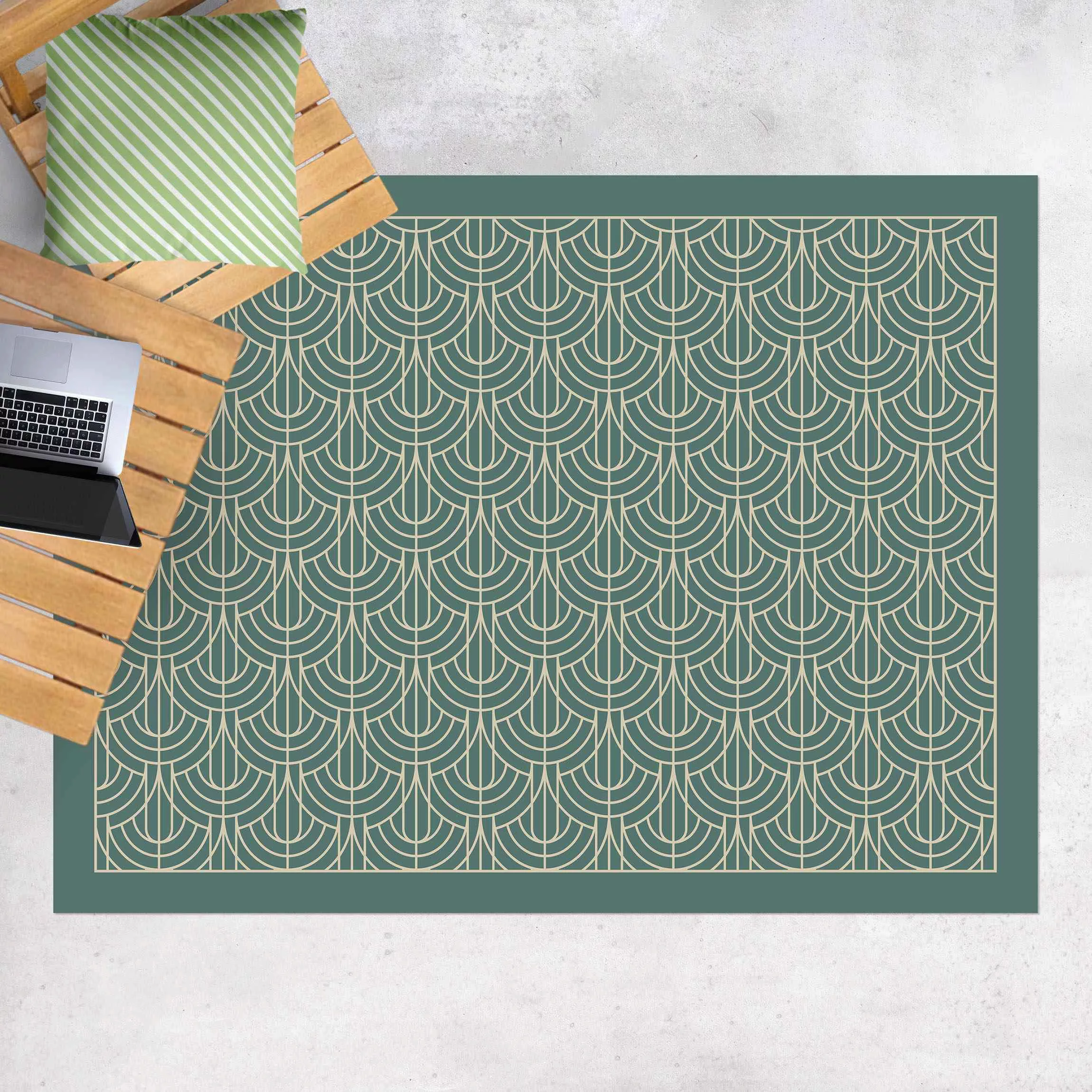 Vinyl-Teppich Art Deco Vorhang Muster mit Rahmen günstig online kaufen
