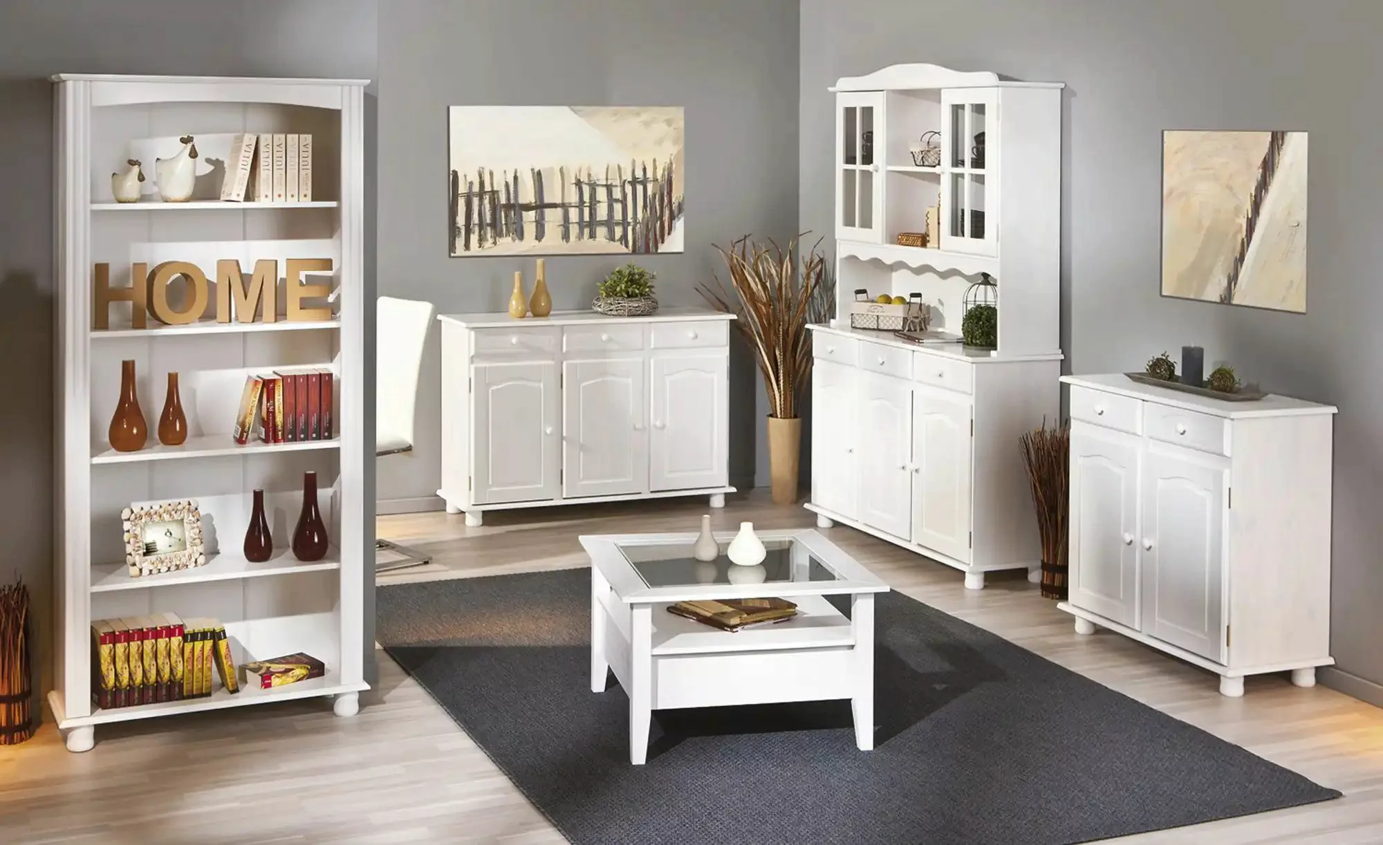 Buffet Siena weiß lackiert Kiefer B/H/T: ca. 130x198x43 cm günstig online kaufen