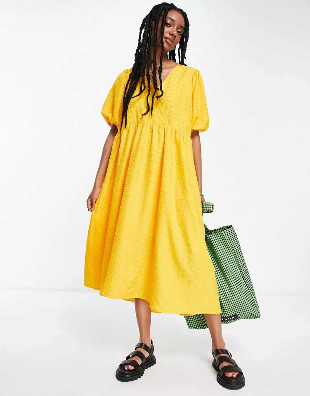 Selected Femme – Strukturiertes Midikleid in Gelb günstig online kaufen