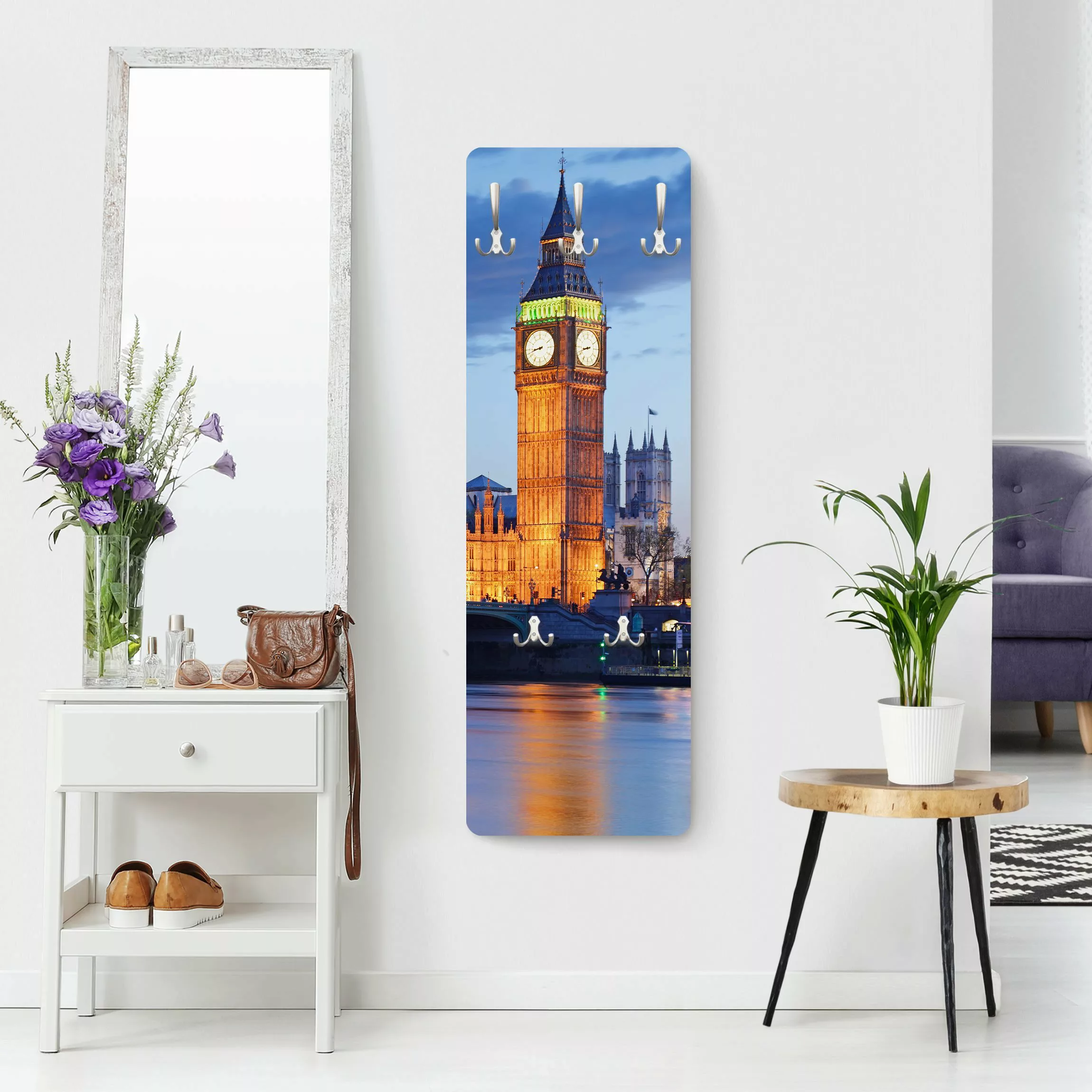 Wandgarderobe Holzpaneel Architektur & Skyline London bei Nacht günstig online kaufen