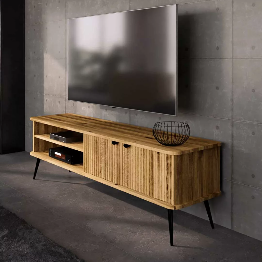 TV Sideboard Wildeiche geölt 180 cm breit Metallgriffen günstig online kaufen