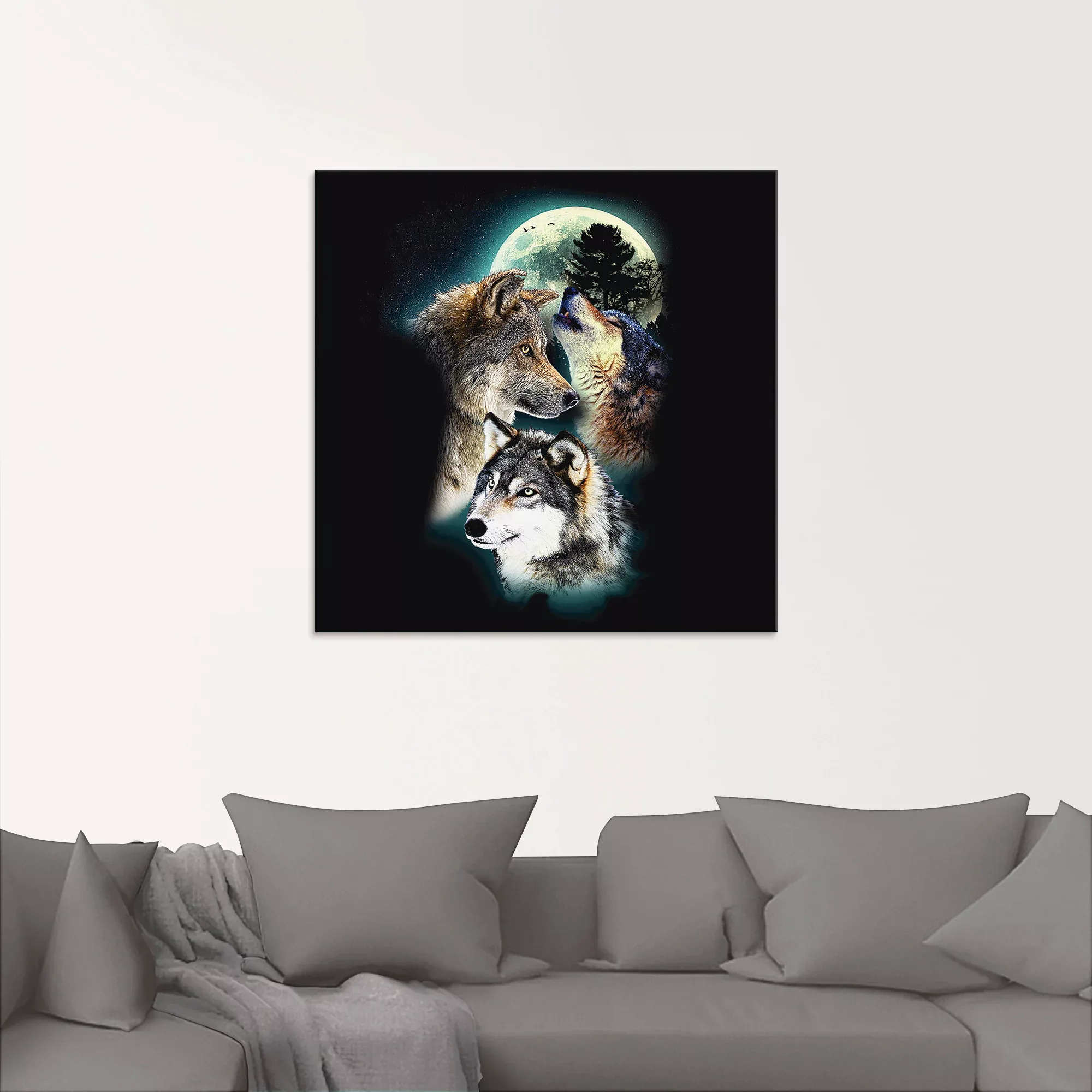 Artland Glasbild »Phantasie Wolf Wölfe mit Mond«, Wildtiere, (1 St.) günstig online kaufen