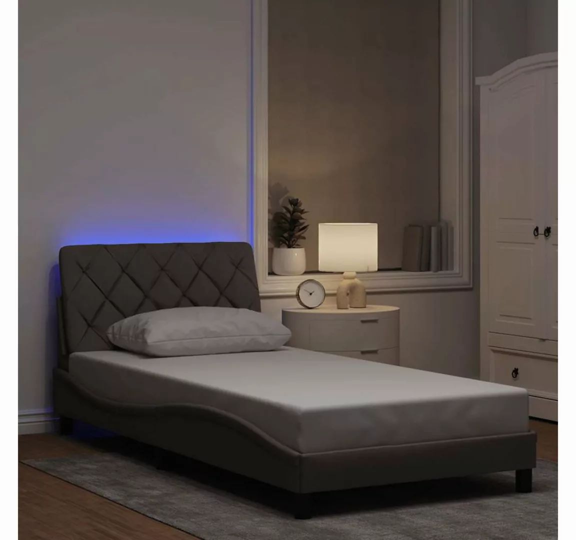 vidaXL Bett, Bettgestell mit LED ohne Matratze Taupe 100x200 cm Stoff günstig online kaufen