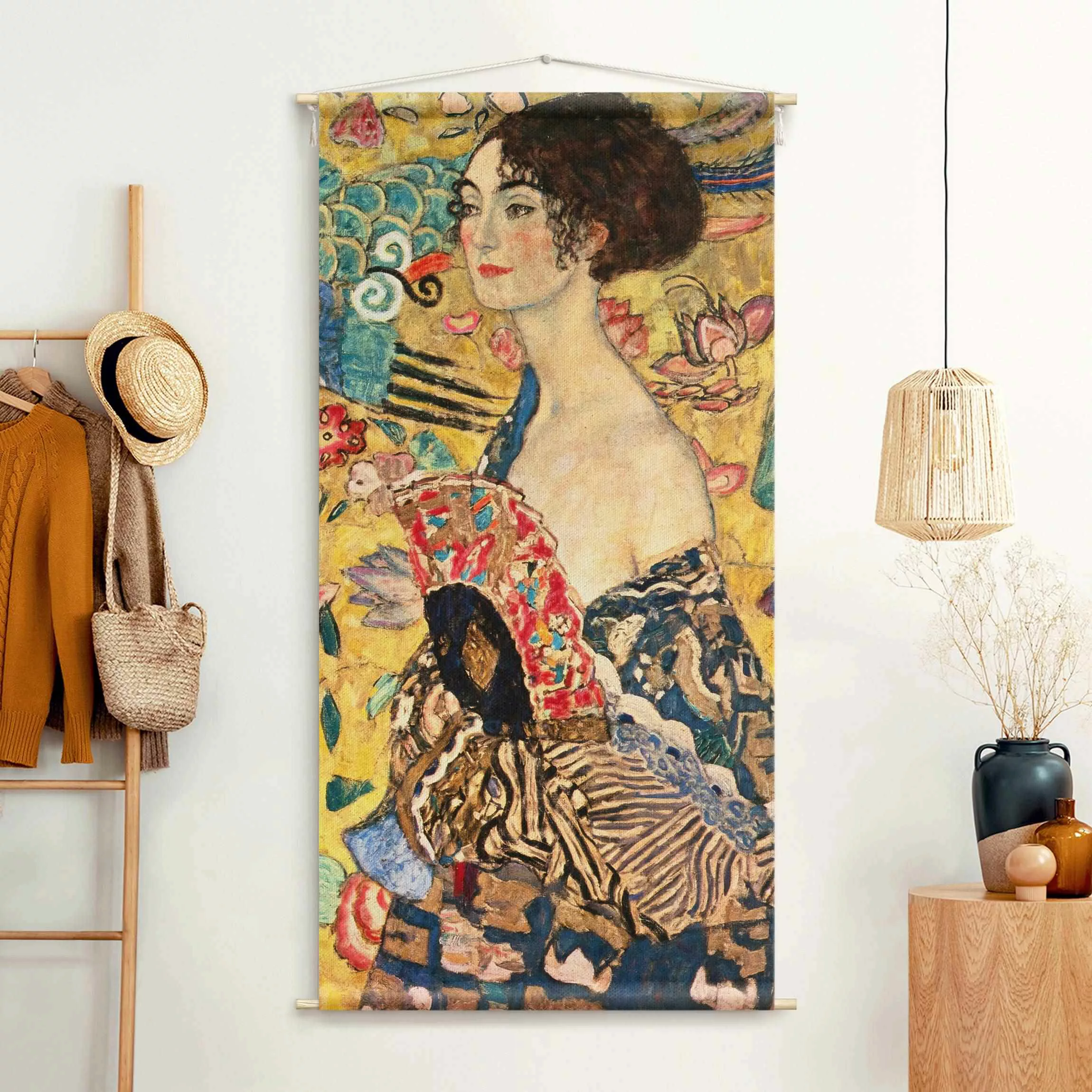 Wandteppich Gustav Klimt - Dame mit Fächer günstig online kaufen