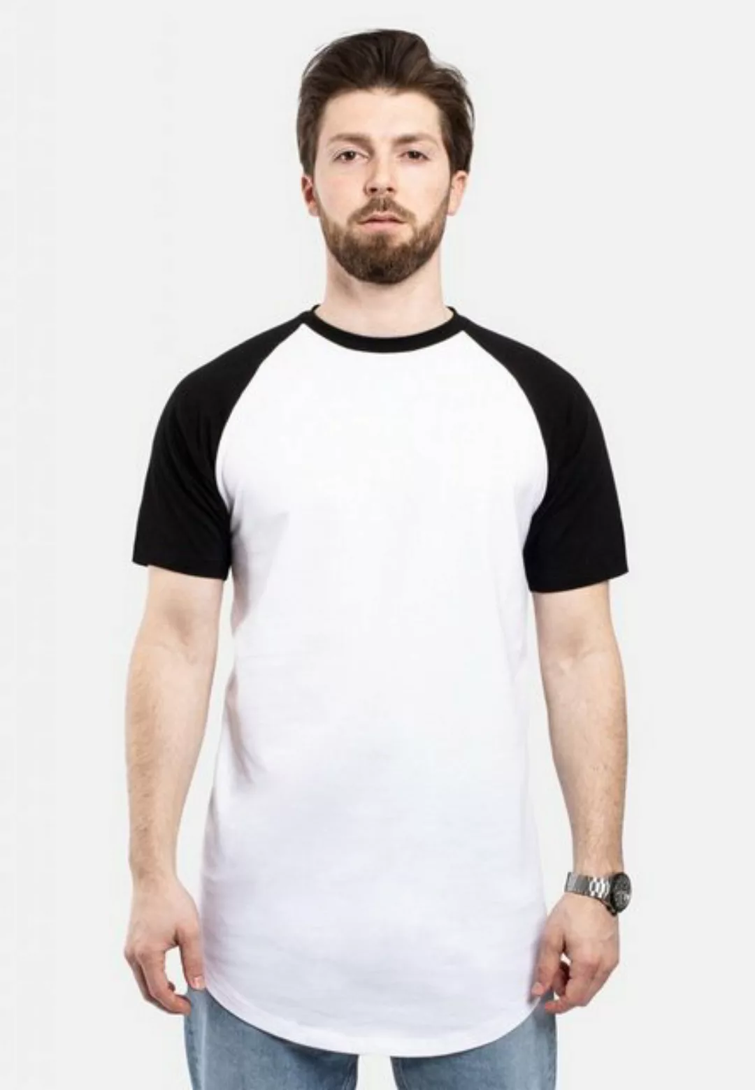 Blackskies T-Shirt Round Baseball Kurzarm Longshirt T-Shirt Weiß-Schwarz La günstig online kaufen