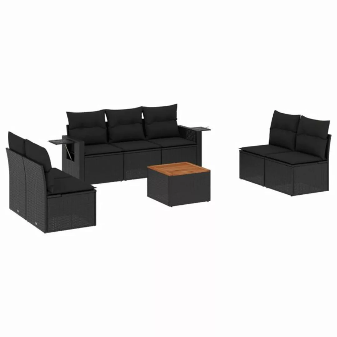 vidaXL Loungesofa 8-tlg. Garten-Sofagarnitur mit Kissen Schwarz Poly Rattan günstig online kaufen