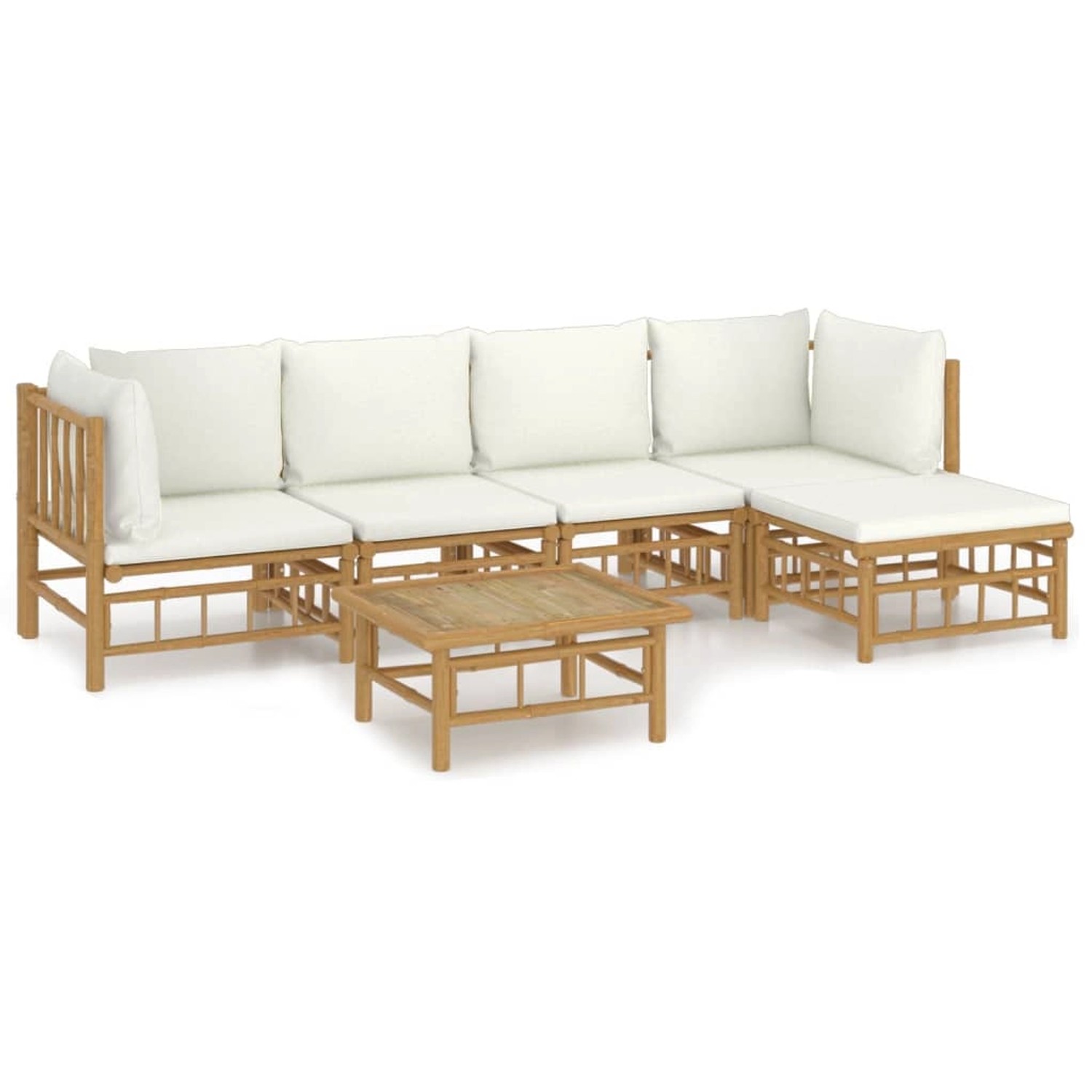 Vidaxl 6-tlg. Garten-lounge-set Mit Cremeweißen Kissen Bambus günstig online kaufen