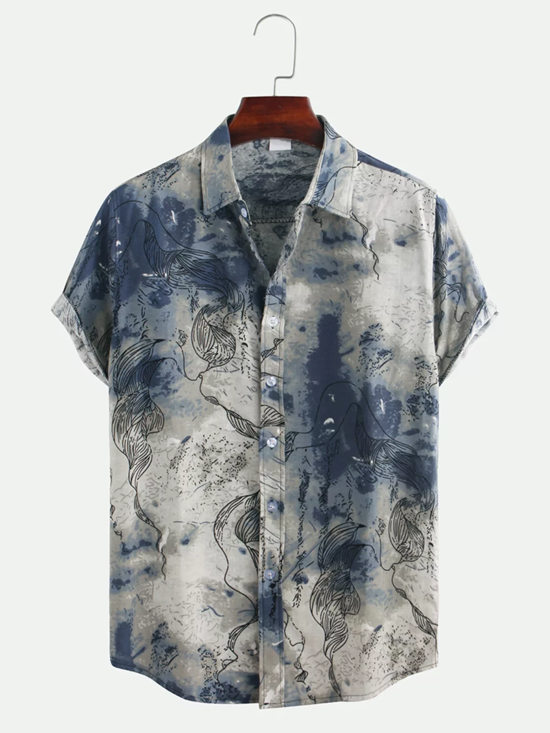 Mens Chinese Style Abstract Printing Kurzarm Lose Casual Shirts günstig online kaufen