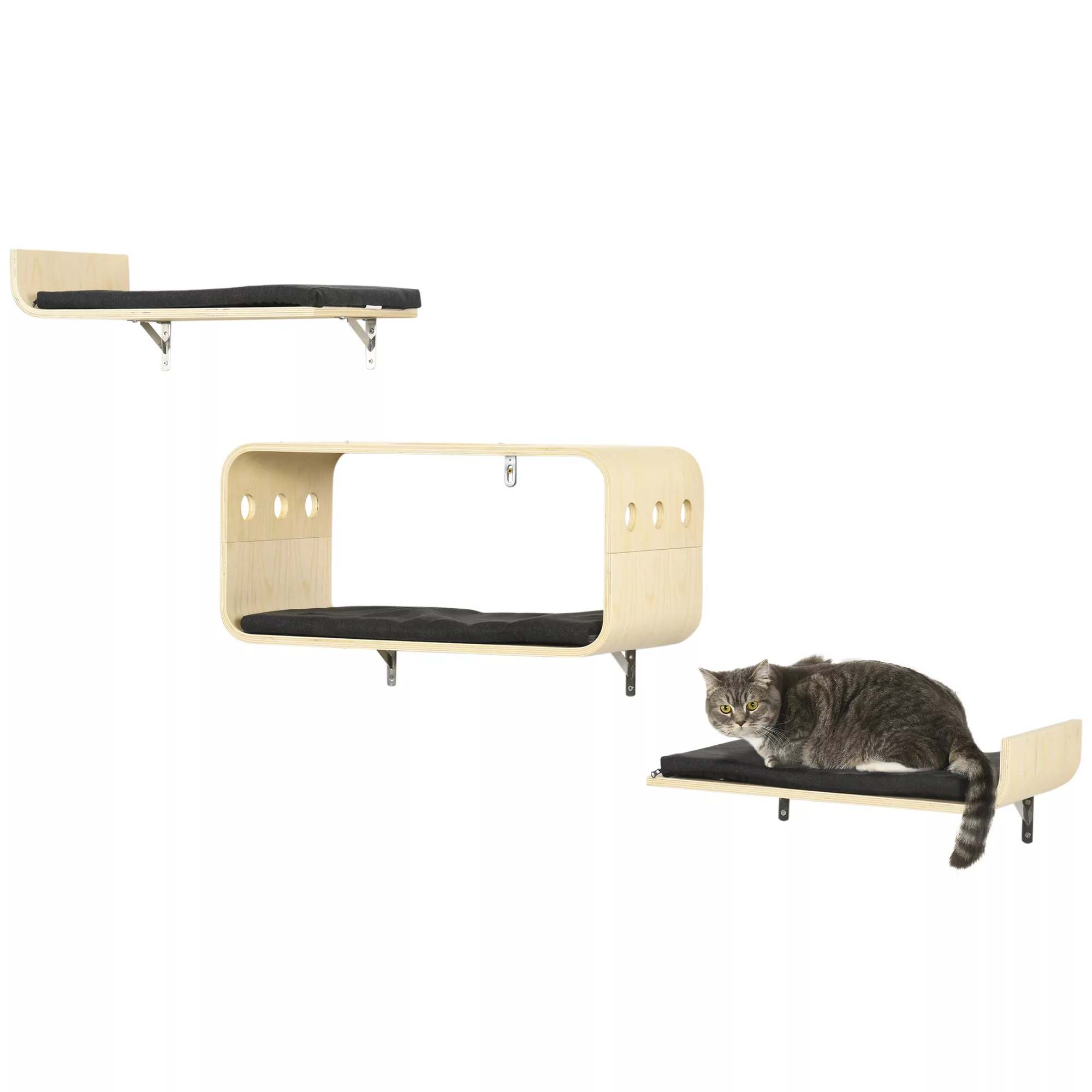 PawHut Katzen Kletterwand 3er-Set  Katzentreppen & Bett, mit Kissen, Stahl/ günstig online kaufen