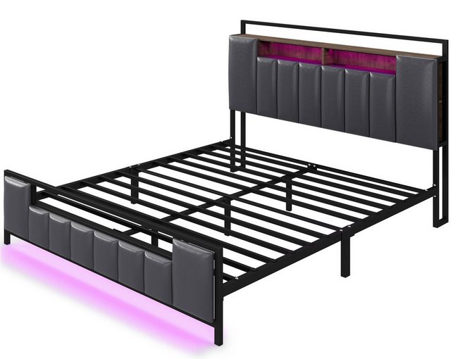 RIYO Polsterbett Doppelbett 140cm*200cm Multifunktionsbett mit LED-Licht US günstig online kaufen