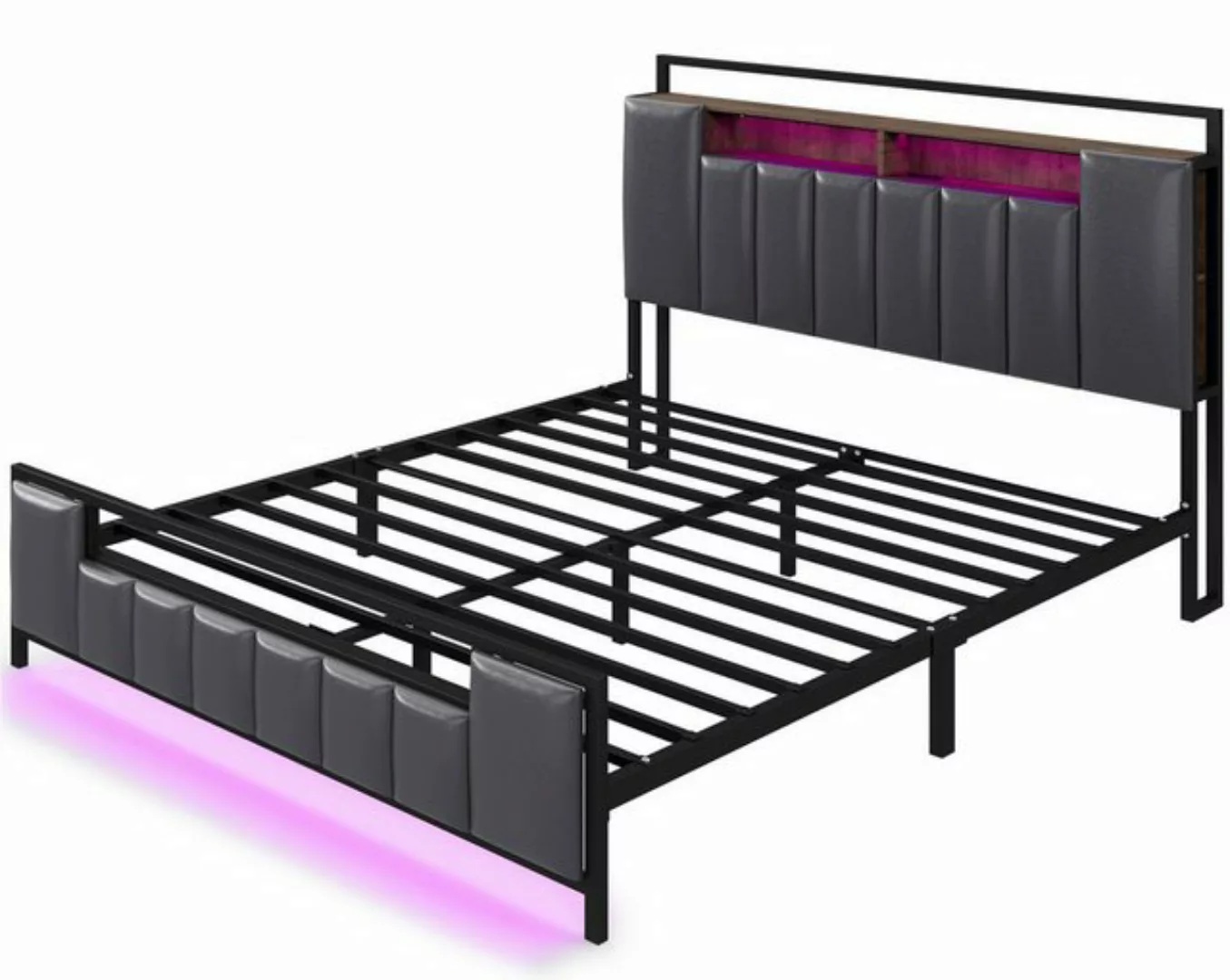 RIYO Polsterbett Doppelbett Multifunktionsbett mit LED-Licht USB-Steckdose, günstig online kaufen